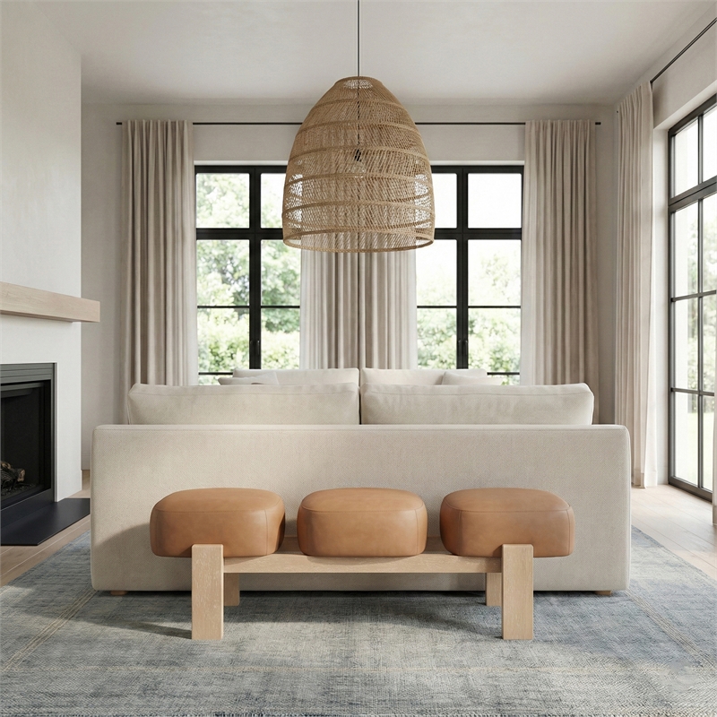 Meridian Furniture Woodcrest Cognac Vegan Leather Upholstered Bench