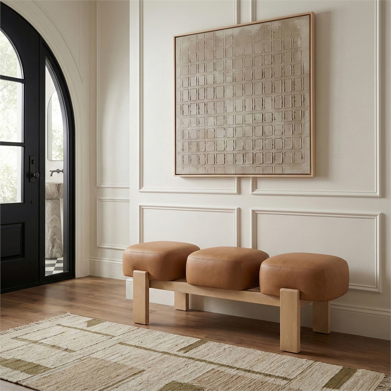 Meridian Furniture Woodcrest Cognac Vegan Leather Upholstered Bench