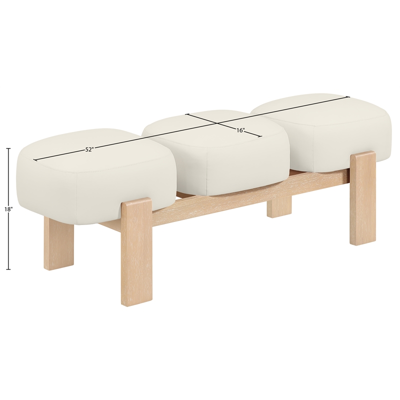 Meridian Furniture Woodcrest Cream Vegan Leather Upholstered Bench