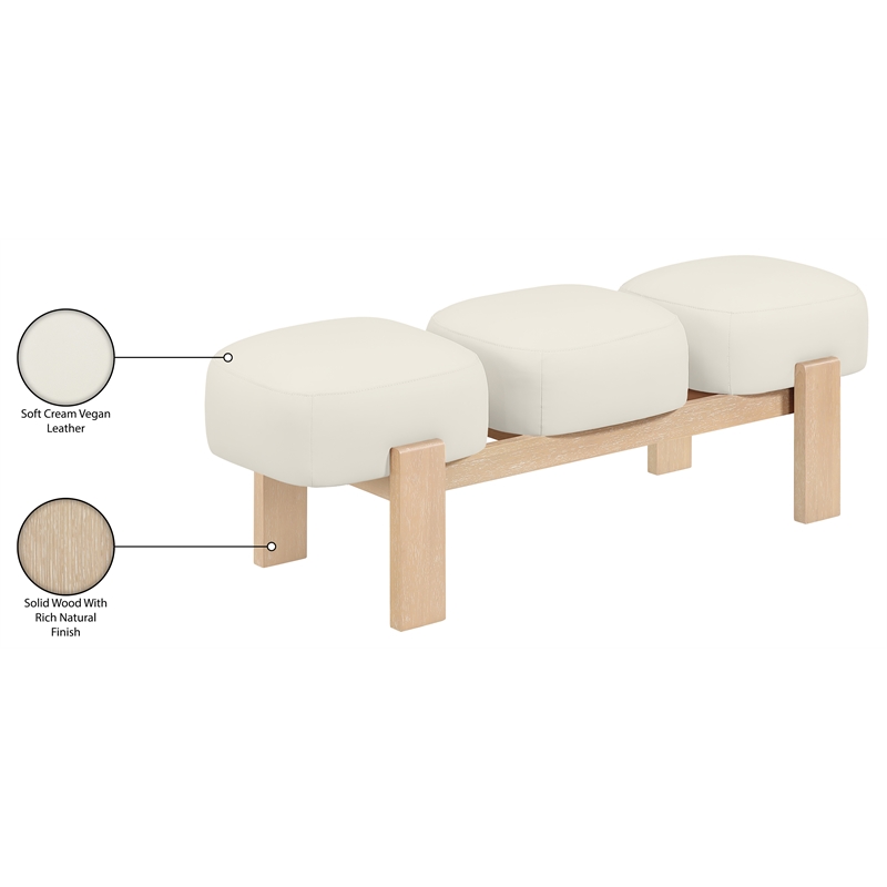 Meridian Furniture Woodcrest Cream Vegan Leather Upholstered Bench