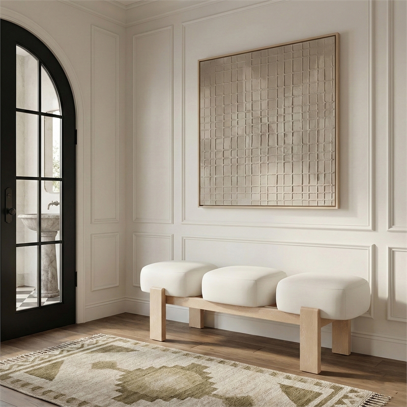 Meridian Furniture Woodcrest Cream Vegan Leather Upholstered Bench