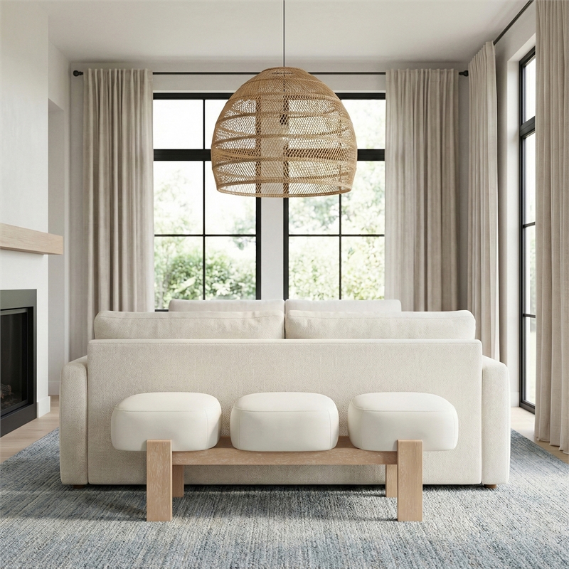 Meridian Furniture Woodcrest Cream Vegan Leather Upholstered Bench