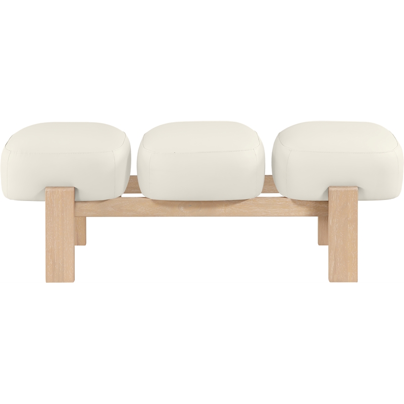 Meridian Furniture Woodcrest Cream Vegan Leather Upholstered Bench