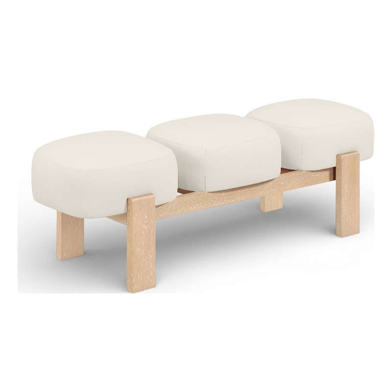 Meridian Furniture Woodcrest Cream Vegan Leather Upholstered Bench