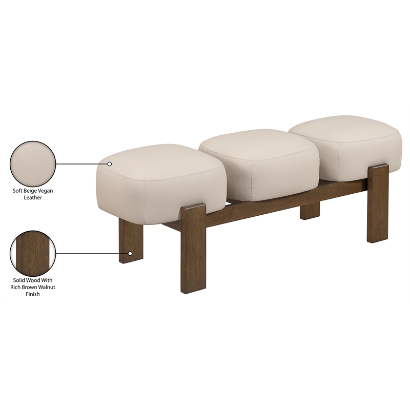Meridian Furniture Woodcrest Beige Vegan Leather Upholstered Bench