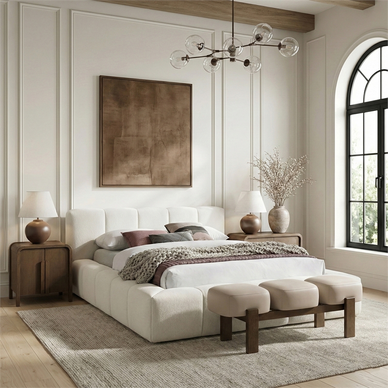 Meridian Furniture Woodcrest Beige Vegan Leather Upholstered Bench