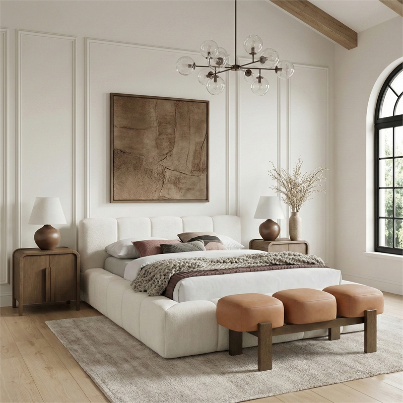 Meridian Furniture Woodcrest Cognac Vegan Leather Upholstered Bench