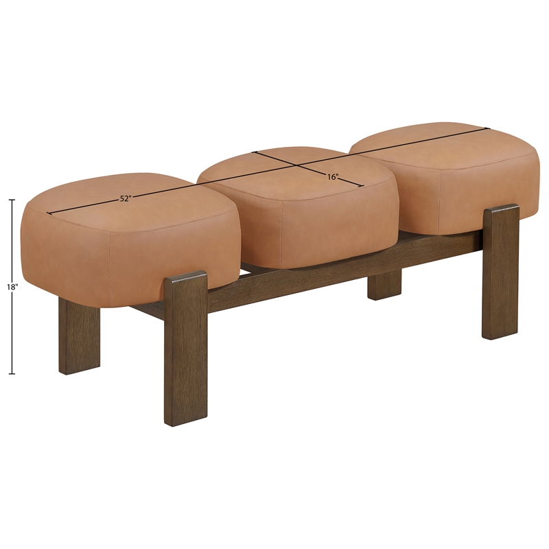 Meridian Furniture Woodcrest Cognac Vegan Leather Upholstered Bench