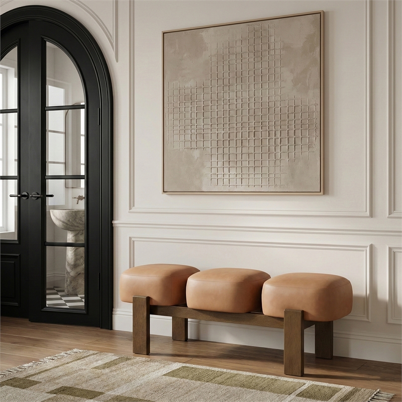 Meridian Furniture Woodcrest Cognac Vegan Leather Upholstered Bench