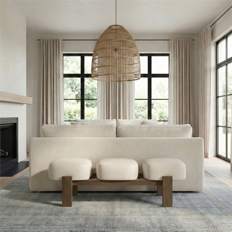 Meridian Furniture Woodcrest Cream Vegan Leather Upholstered Bench