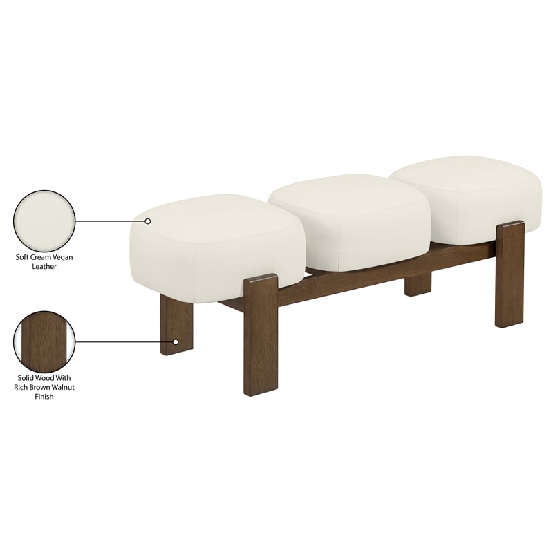 Meridian Furniture Woodcrest Cream Vegan Leather Upholstered Bench