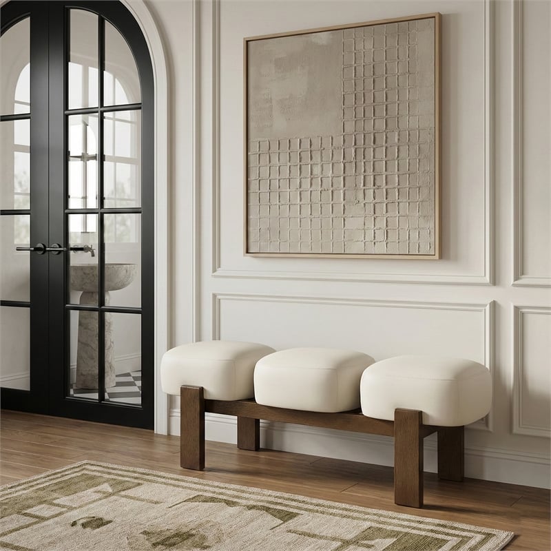Meridian Furniture Woodcrest Cream Vegan Leather Upholstered Bench