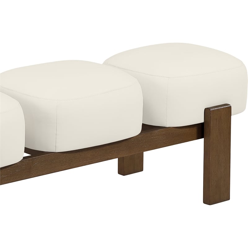 Meridian Furniture Woodcrest Cream Vegan Leather Upholstered Bench