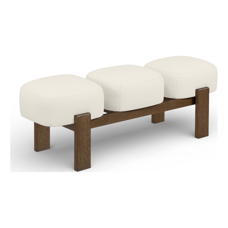 Meridian Furniture Woodcrest Cream Vegan Leather Upholstered Bench