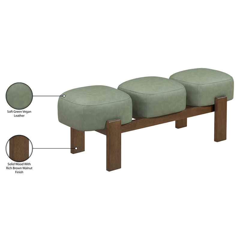 Meridian Furniture Woodcrest Green Vegan Leather Upholstered Bench