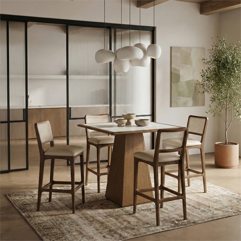 Meridian Furniture Atrium Brown Walnut Base With Cane Top Bar Height Table