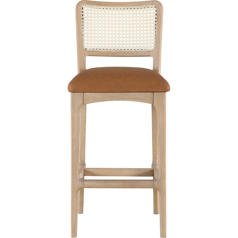 Meridian Furniture Atrium Cognac Cane And Vegan Leather Bar Stool (Set of 2)