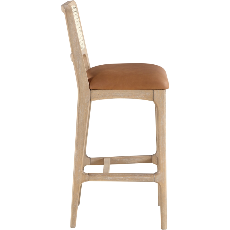 Meridian Furniture Atrium Cognac Cane And Vegan Leather Bar Stool (Set of 2)