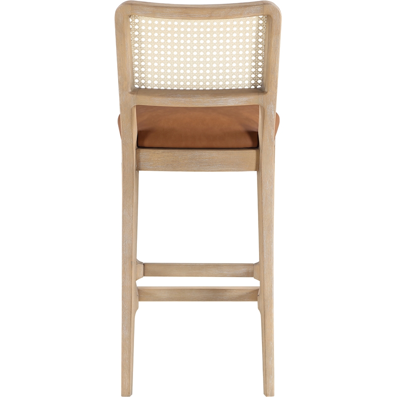 Meridian Furniture Atrium Cognac Cane And Vegan Leather Bar Stool (Set of 2)