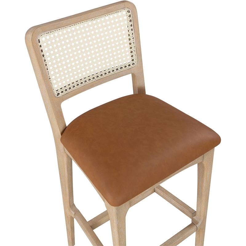 Meridian Furniture Atrium Cognac Cane And Vegan Leather Bar Stool (Set of 2)