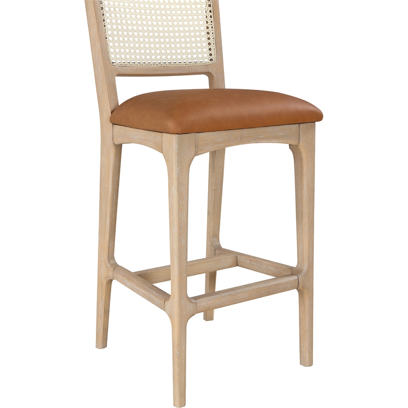 Meridian Furniture Atrium Cognac Cane And Vegan Leather Bar Stool (Set of 2)