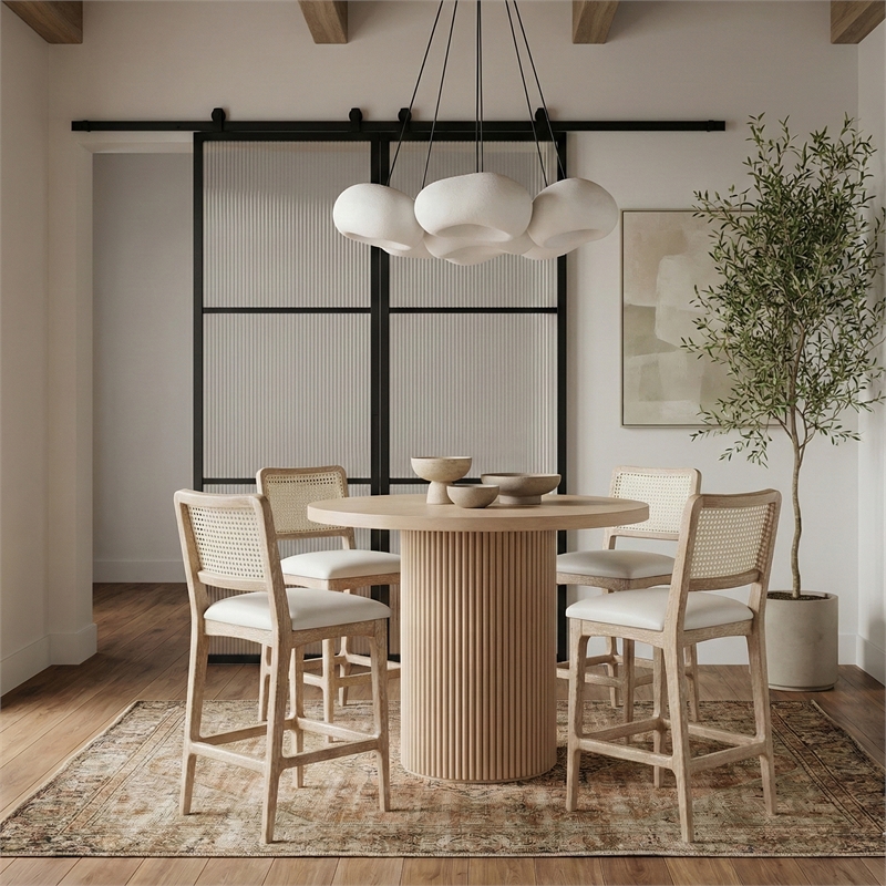 Meridian Furniture Atrium Cream Cane And Vegan Leather Bar Stool (Set of 2)
