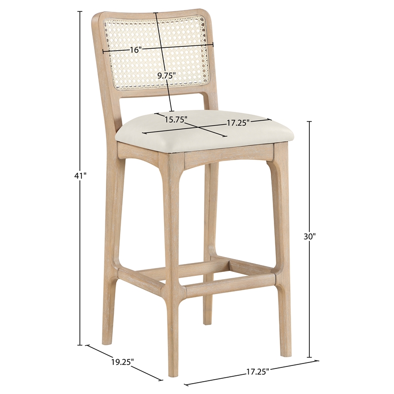 Meridian Furniture Atrium Cream Cane And Vegan Leather Bar Stool (Set of 2)