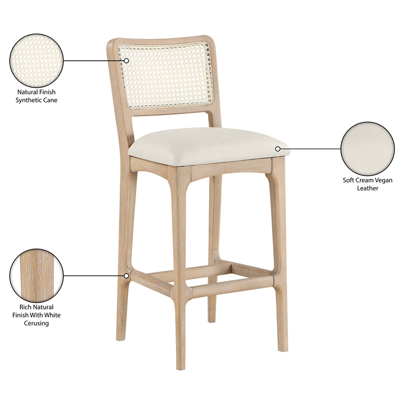 Meridian Furniture Atrium Cream Cane And Vegan Leather Bar Stool (Set of 2)