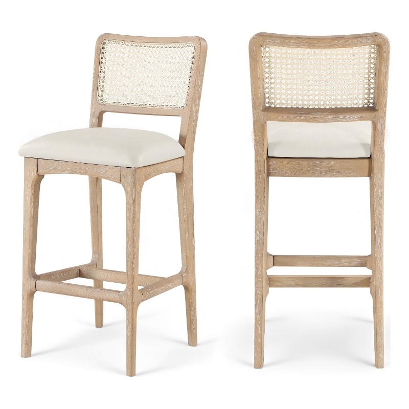 Meridian Furniture Atrium Cream Cane And Vegan Leather Bar Stool (Set of 2)
