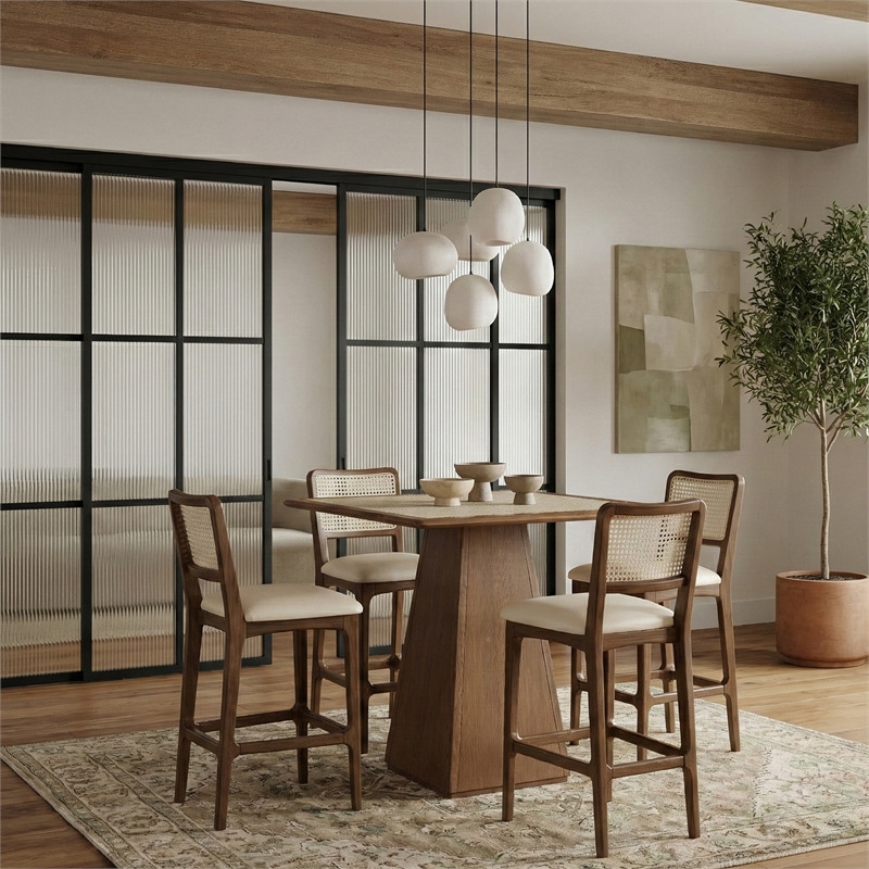 Meridian Furniture Atrium Beige Cane And Vegan Leather Bar Stool (Set of 2)