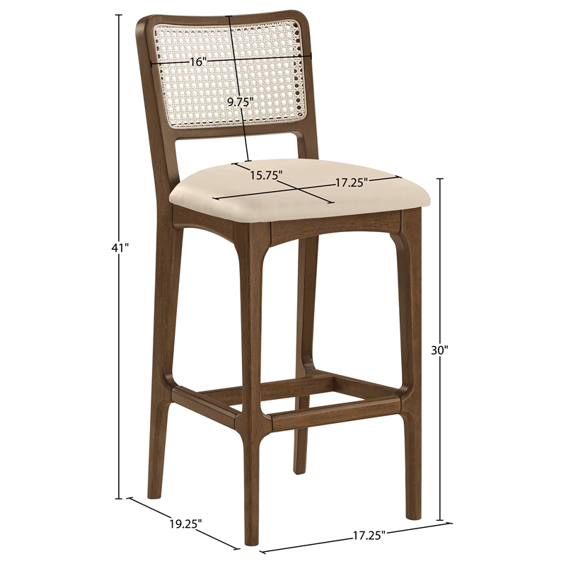 Meridian Furniture Atrium Beige Cane And Vegan Leather Bar Stool (Set of 2)