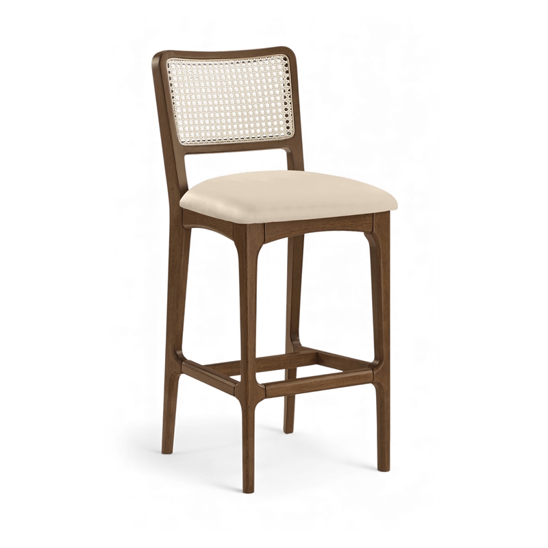 Meridian Furniture Atrium Beige Cane And Vegan Leather Bar Stool (Set of 2)