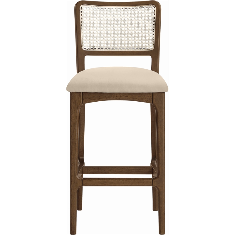 Meridian Furniture Atrium Beige Cane And Vegan Leather Bar Stool (Set of 2)