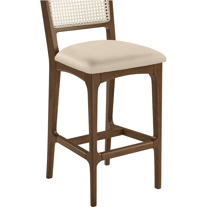 Meridian Furniture Atrium Beige Cane And Vegan Leather Bar Stool (Set of 2)