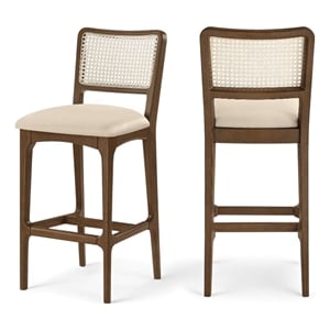 Meridian Furniture Atrium Beige Cane And Vegan Leather Bar Stool (Set of 2)