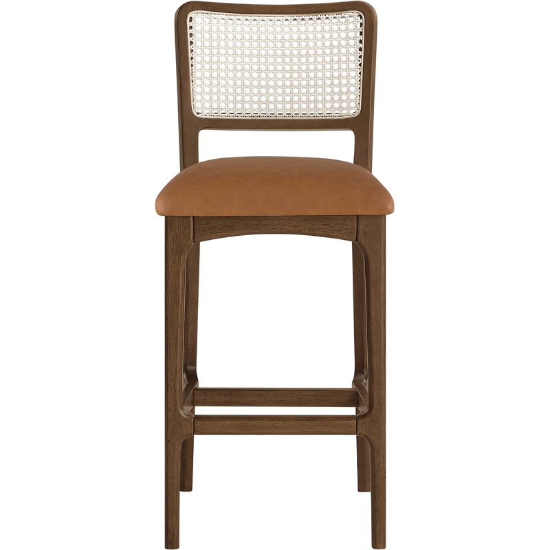 Meridian Furniture Atrium Cognac Cane And Vegan Leather Bar Stool (Set of 2)
