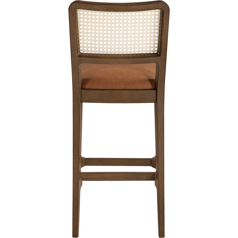 Meridian Furniture Atrium Cognac Cane And Vegan Leather Bar Stool (Set of 2)