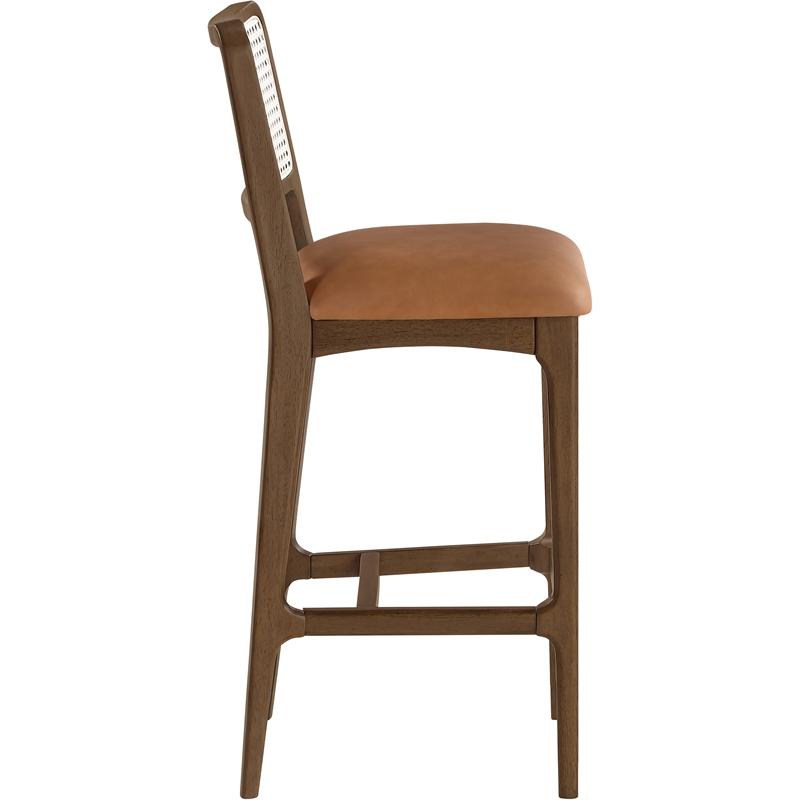 Meridian Furniture Atrium Cognac Cane And Vegan Leather Bar Stool (Set of 2)