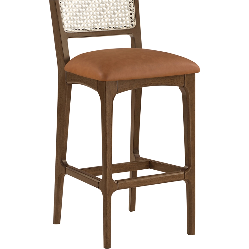 Meridian Furniture Atrium Cognac Cane And Vegan Leather Bar Stool (Set of 2)