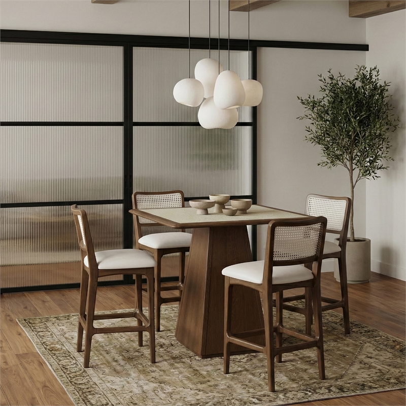 Meridian Furniture Atrium Cream Cane And Vegan Leather Bar Stool (Set of 2)