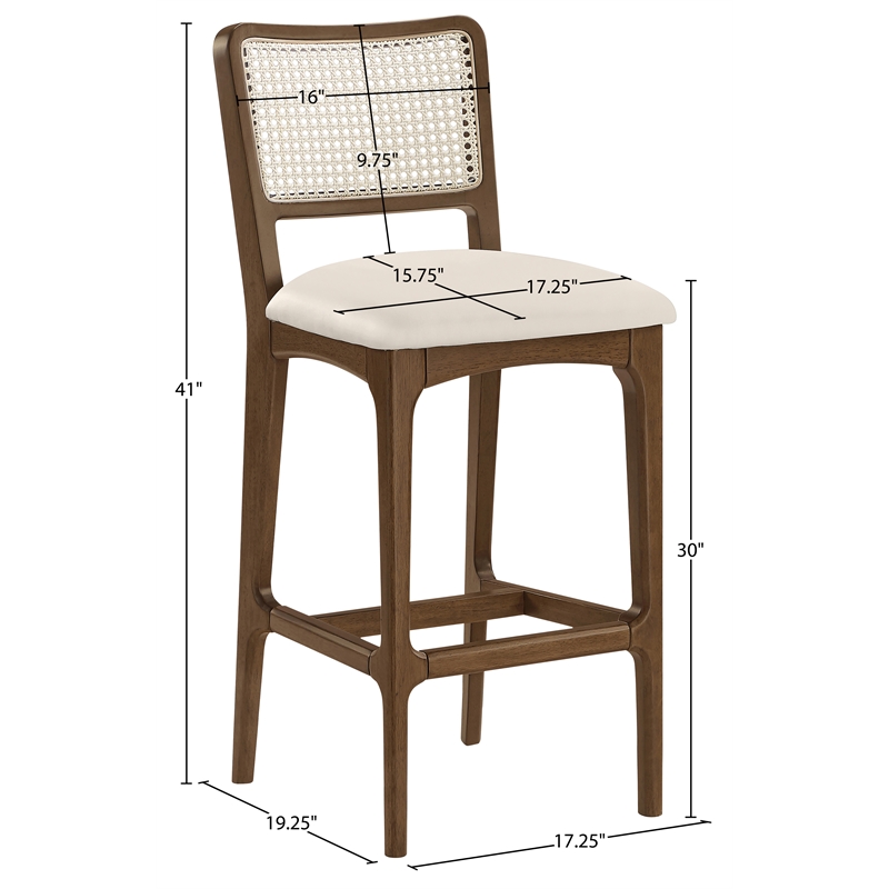Meridian Furniture Atrium Cream Cane And Vegan Leather Bar Stool (Set of 2)