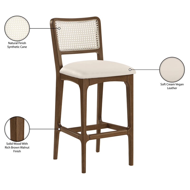 Meridian Furniture Atrium Cream Cane And Vegan Leather Bar Stool (Set of 2)