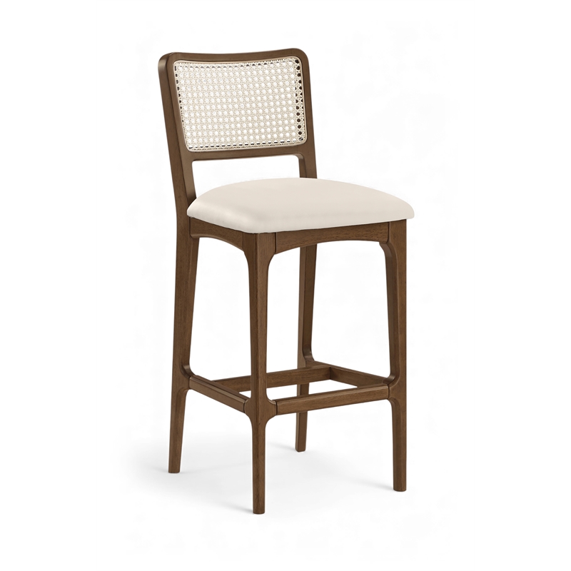 Meridian Furniture Atrium Cream Cane And Vegan Leather Bar Stool (Set of 2)