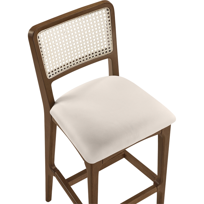 Meridian Furniture Atrium Cream Cane And Vegan Leather Bar Stool (Set of 2)
