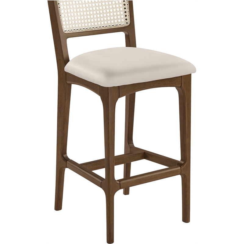 Meridian Furniture Atrium Cream Cane And Vegan Leather Bar Stool (Set of 2)