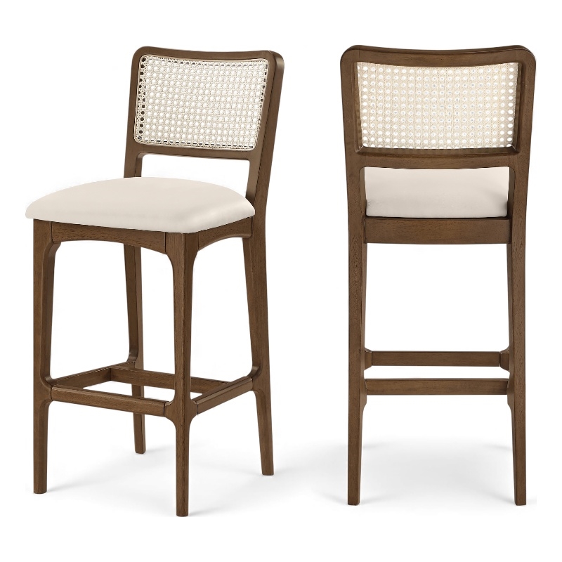 Meridian Furniture Atrium Cream Cane And Vegan Leather Bar Stool (Set of 2)
