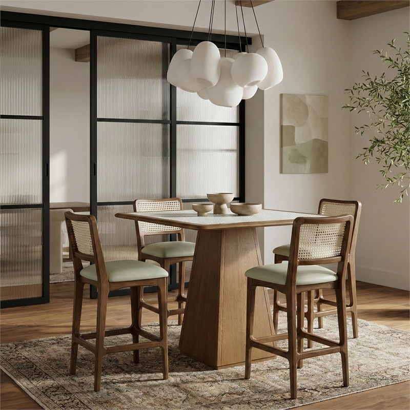 Meridian Furniture Atrium Mint Cane And Vegan Leather Bar Stool (Set of 2)