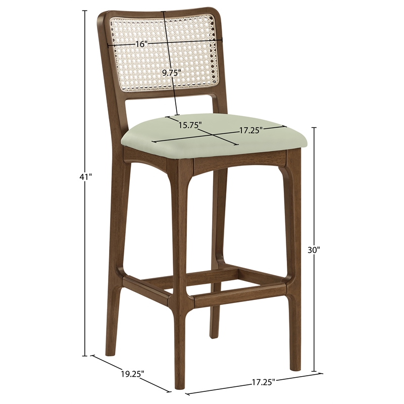 Meridian Furniture Atrium Mint Cane And Vegan Leather Bar Stool (Set of 2)