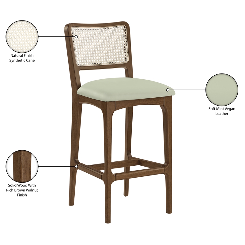 Meridian Furniture Atrium Mint Cane And Vegan Leather Bar Stool (Set of 2)
