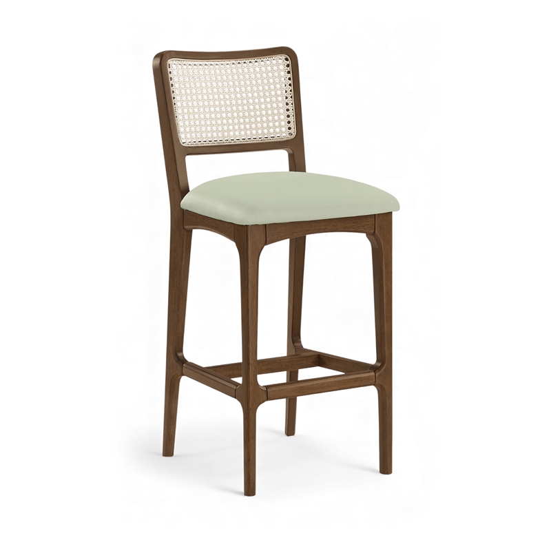 Meridian Furniture Atrium Mint Cane And Vegan Leather Bar Stool (Set of 2)